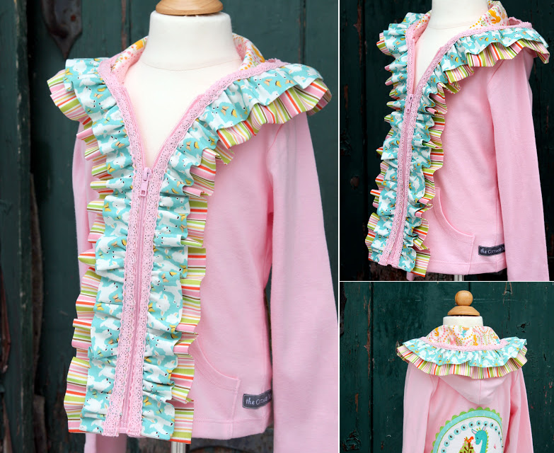 Applique and ruffle embellished hoodie