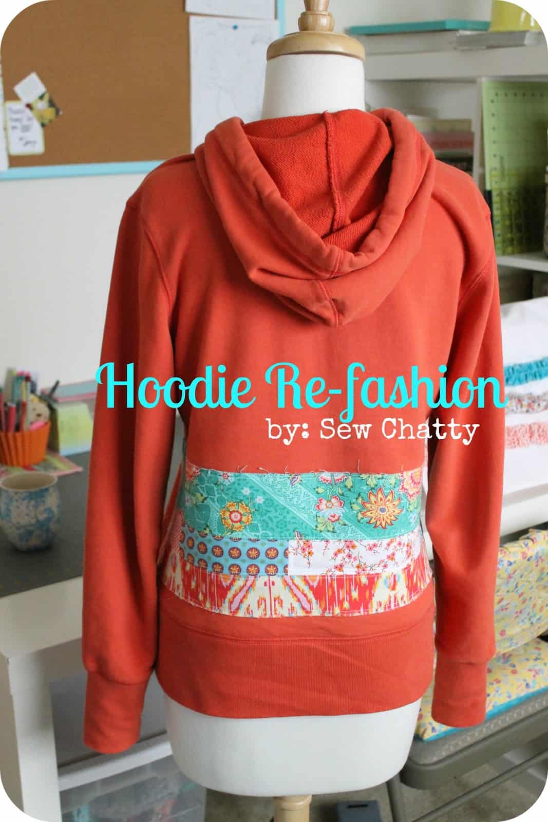 Patterned fabric applique hoodie