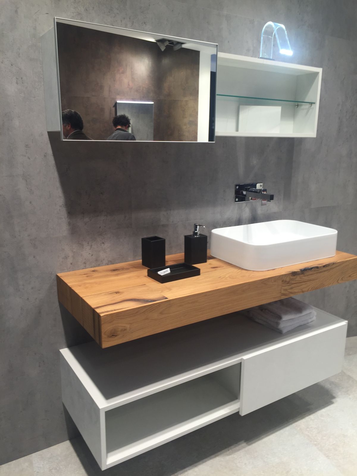 Solid wood floating countertop for bathroom