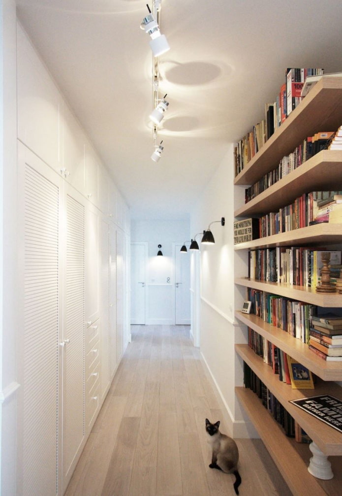 полки для книг в интерьере коридора
