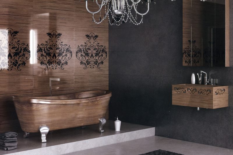 Дизайн модной ванной комнаты в стиле фьюжн