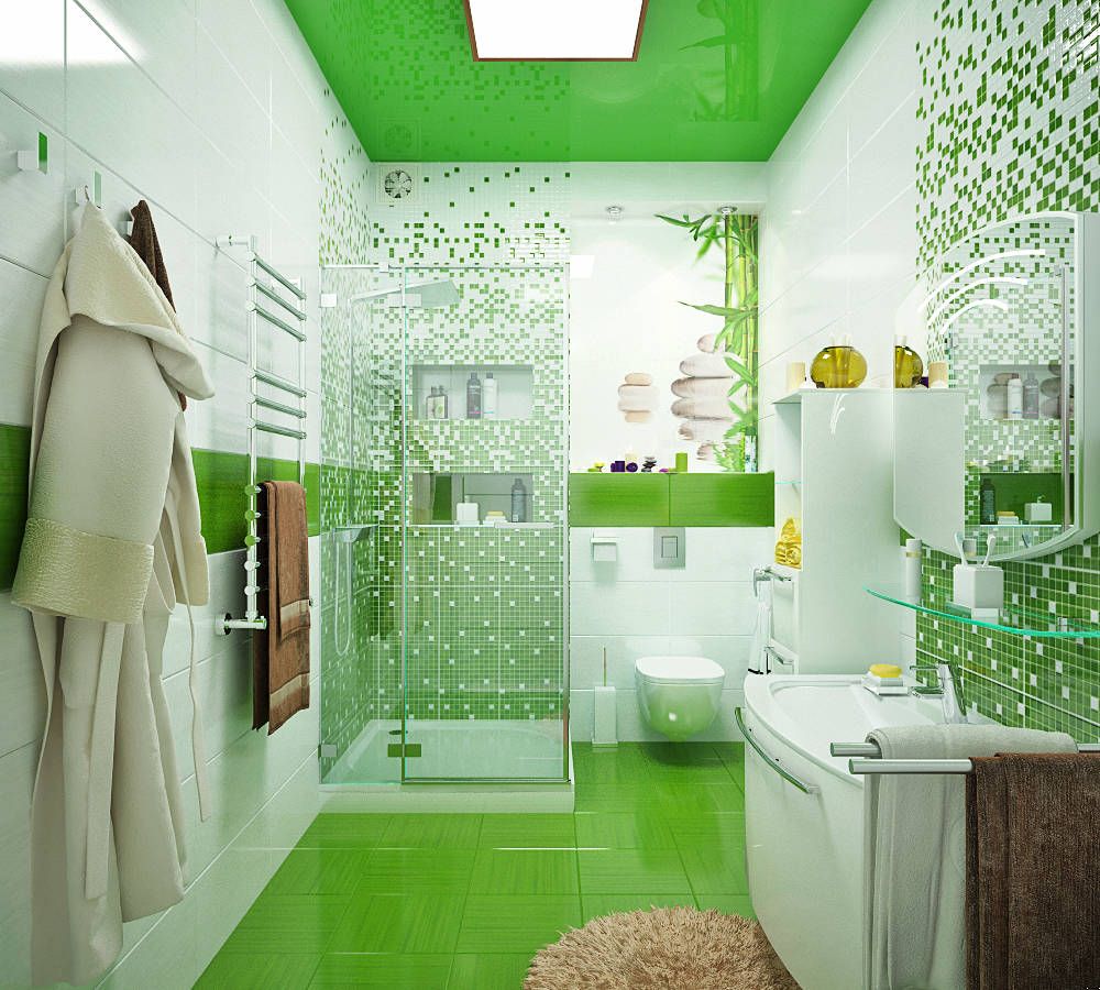 Оформление ванной комнаты в зеленых тонах