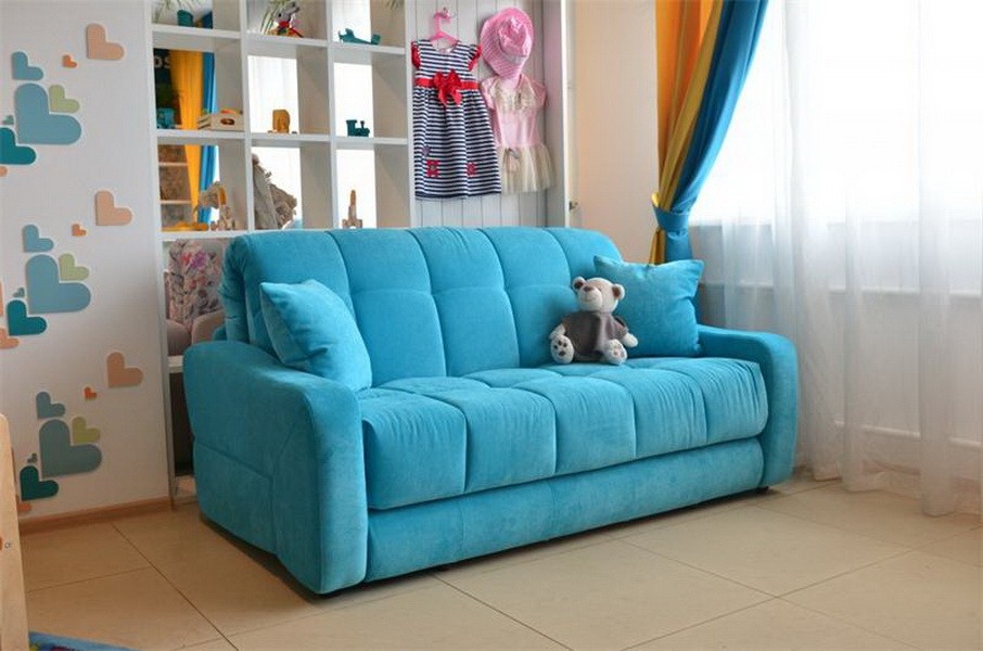 Голубой детский диван раскладного типа