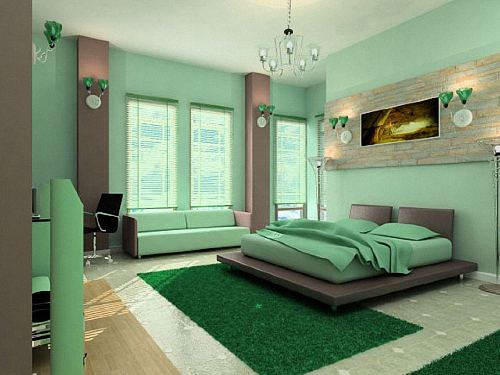 Дизайн комнаты по фен-шуй с картиной над кроватью.