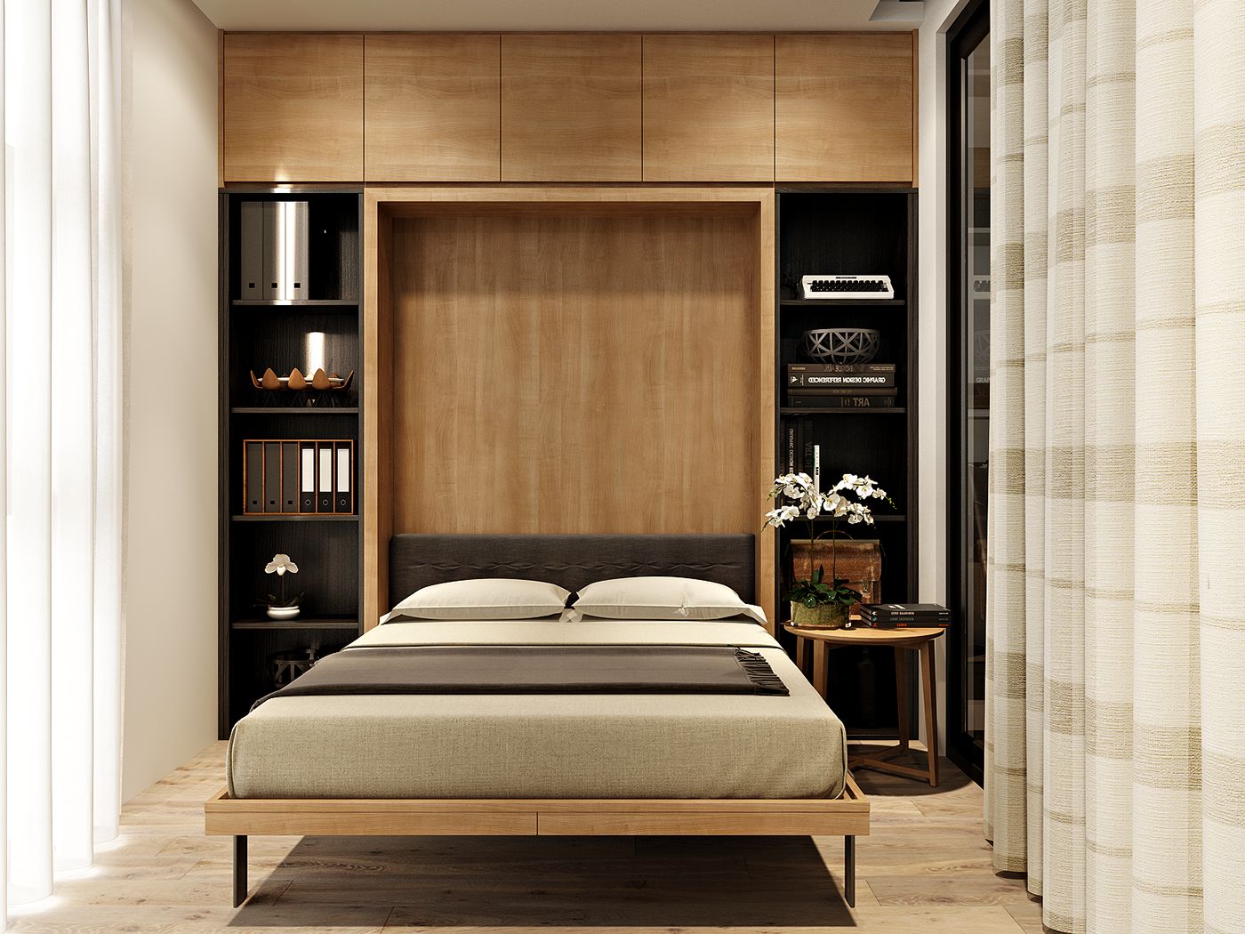 muprhy-bed-modest-sized-bedroom-shevles-min