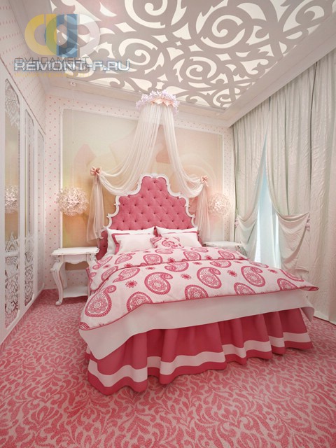 Роскошная кровать с балдахином в дизайн спальни для девочки-подростка
