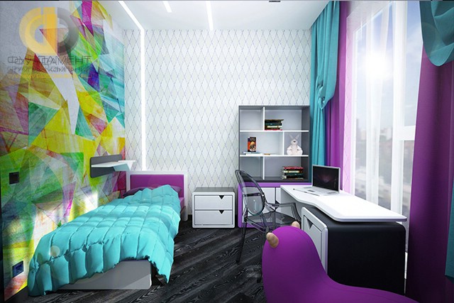Яркий интерьер спальни для девочки-подростка в стиле поп-арт