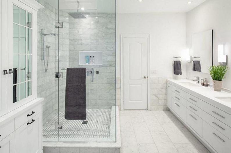 Отделка ванной комнаты с душевой кабиной - Мрамор