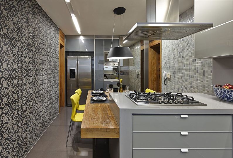 Черно-белые обои для кухни в современном стиле - дизайн фото