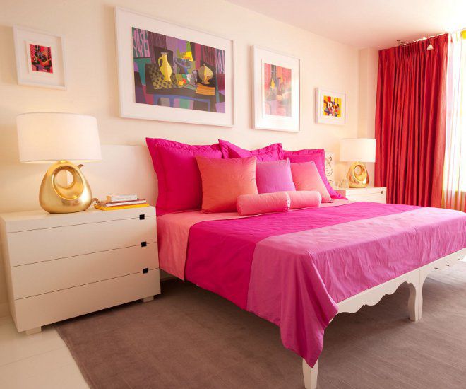 дизайн комнаты девушки штора розовая
