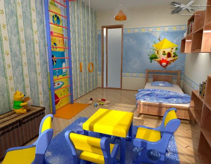 Интерьер детской комнаты с яркими акцентами для мальчика 